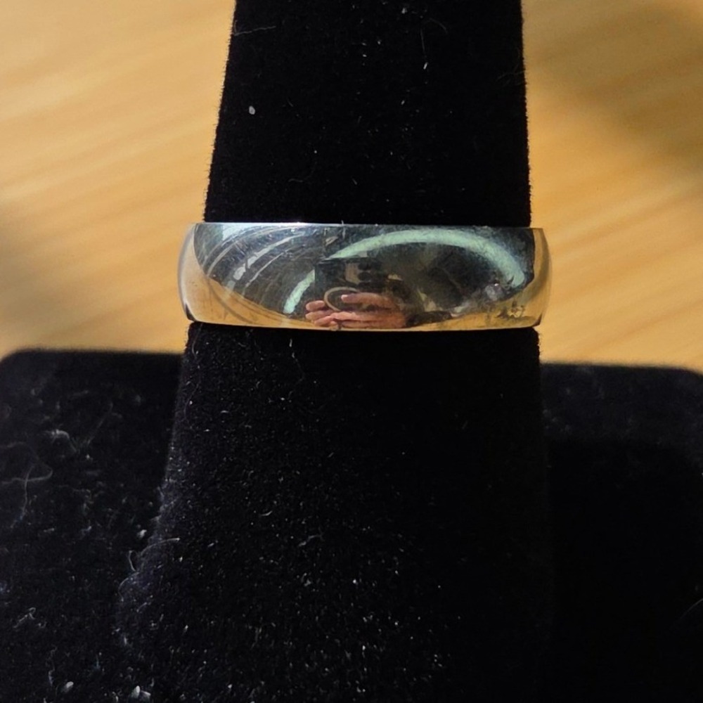 Unisex Silver Tone Polished Dome Wedding Band Ring Size 10 6mm High Shine
